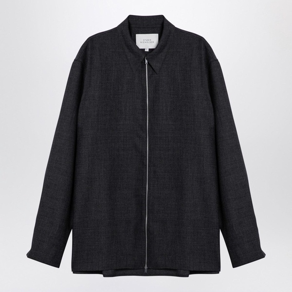 Studio Nicholson Dark Grey Wool Zip Shirt