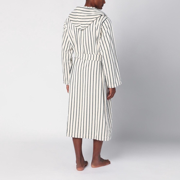 Tekla White Bathrobe With Dark Green Stripes