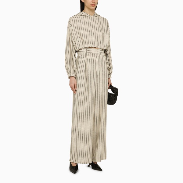 The Mannei Ludvika Beige Linen Blend Striped Trousers