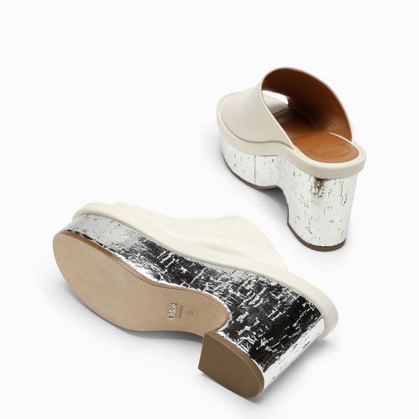 Chloé White/Silver High Wedge