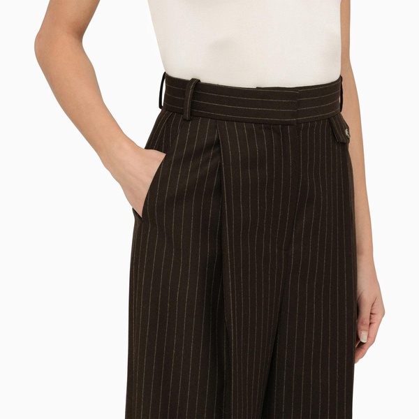 The Mannei Brown Wool Pinstripe Trousers