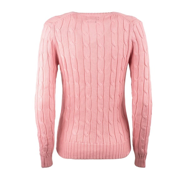 Ralph Lauren Pink V-Neck Braided Cotton Sweater