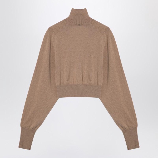 Sportmax Camel Coloured Cropped Turtleneck Sweater