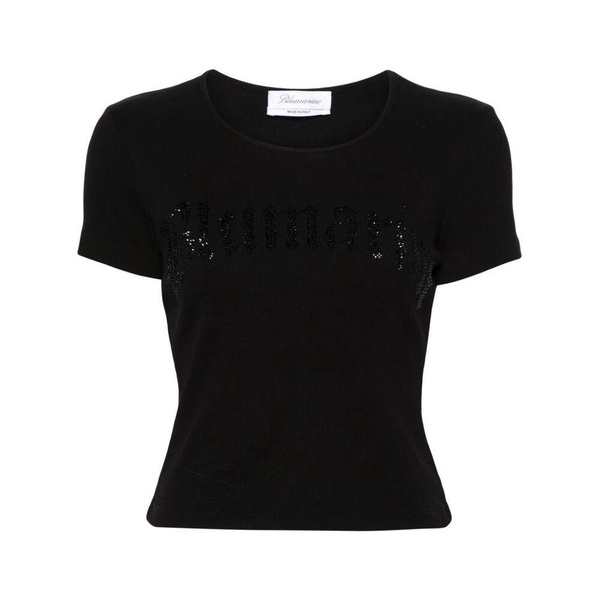 Blumarine Logo Ribbed Cotton Cropped T-Shirt