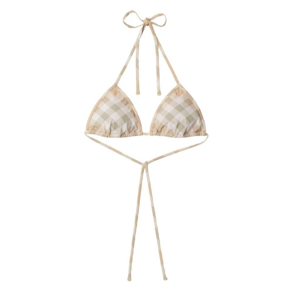 Top Bikini A Triangolo A Quadri - Beige / L