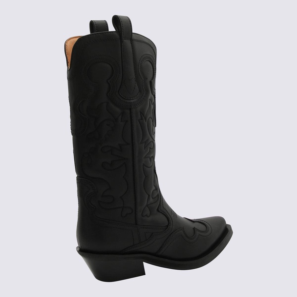 Ganni Black Embroidered Western Boots