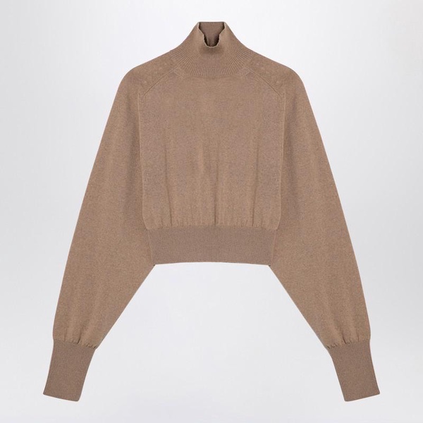 Sportmax Camel Coloured Cropped Turtleneck Sweater