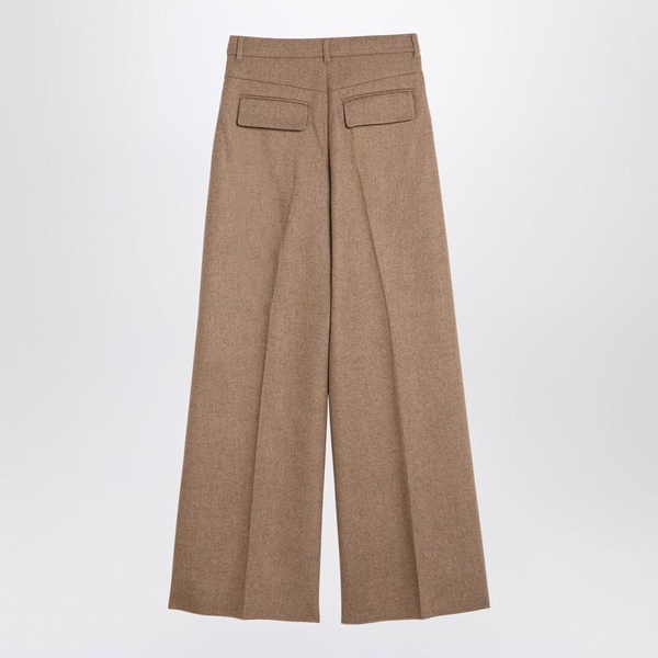 Sportmax Beige Wool Blend Tweed Wide Trousers