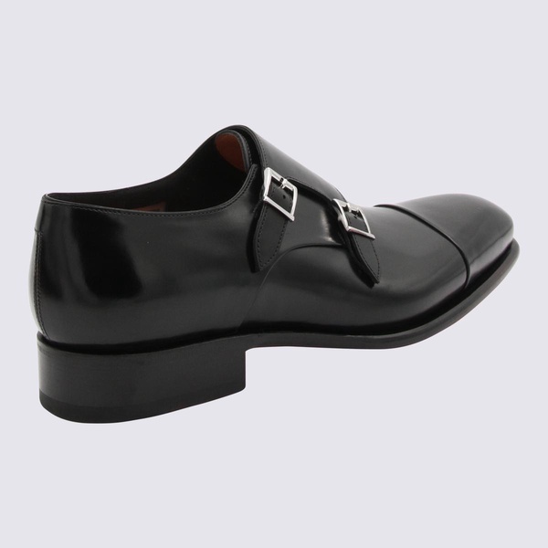 Santoni Black Leather Formal Shoes