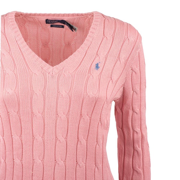 Ralph Lauren Pink V-Neck Braided Cotton Sweater