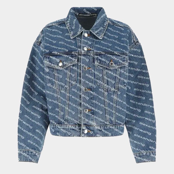 Alexander Wang Deep Blue And White Denim Logo Jacket