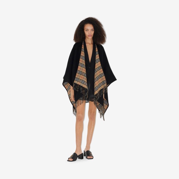 Check Wool Reversible Cape