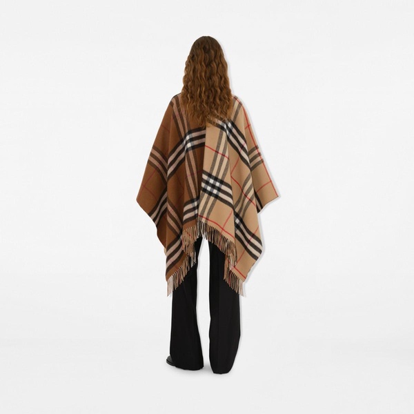 Contrast Check Wool Cashmere Cape