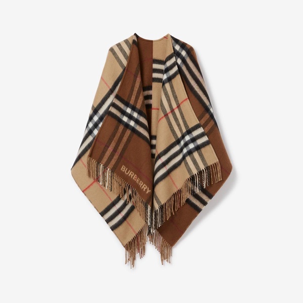 Contrast Check Wool Cashmere Cape