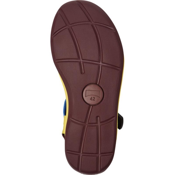 Yellow, blue, and burgundy sandals for men