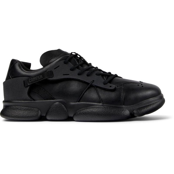 Black leather and textile sneakers for men