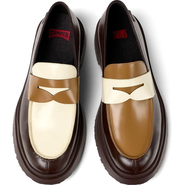 Brown and white leather loafers for men