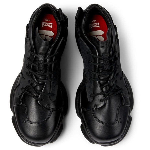 Black leather and textile sneakers for men