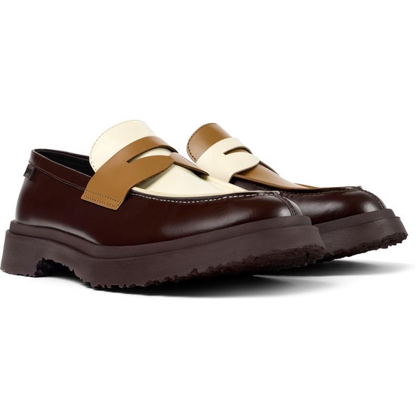 Brown and white leather loafers for men