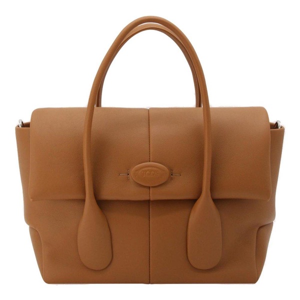 Tan Leather Reverse Falp Small Top Handle Bag