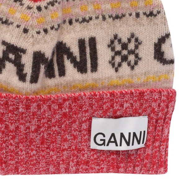 Ganni Logo-Intarsia Knitted Pompom Beanie