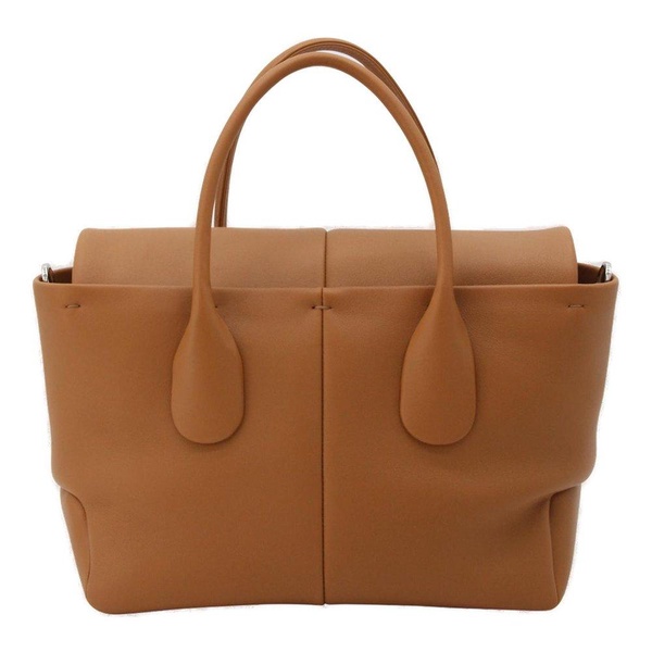 Tan Leather Reverse Falp Small Top Handle Bag