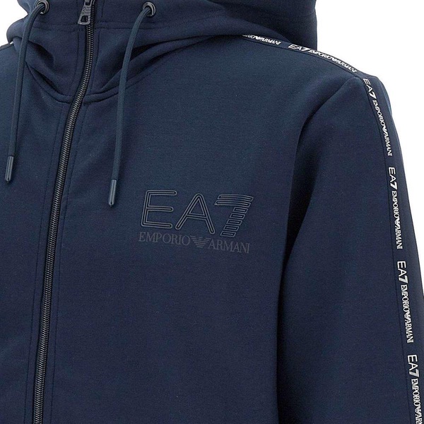 Ea7 Emporio Armani Logo-Tape Zip-Up Drawstring Hoodie