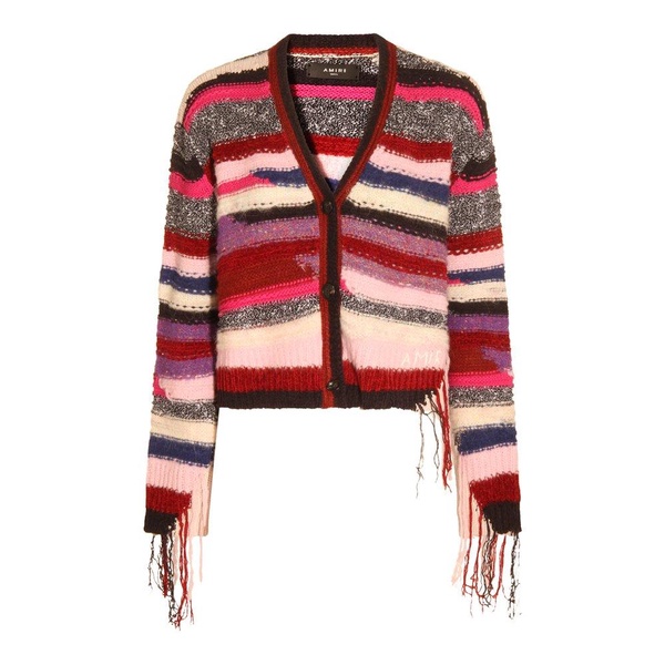 Amiri Striped Fringe Detailed Cardigan