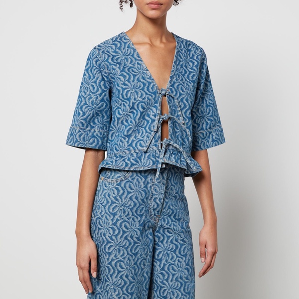 Ganni Tie-Front Jacquard-Denim Blouse - EU 40/UK 12