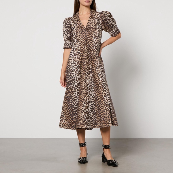 Ganni Leopard-Print Cotton-Poplin Maxi Dress - EU 36/UK 8