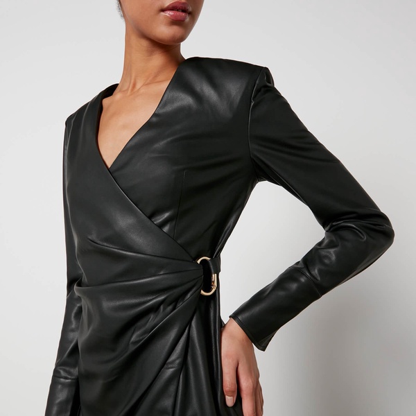 Anine Bing Joey Faux Leather Mini Wrap Dress - XS