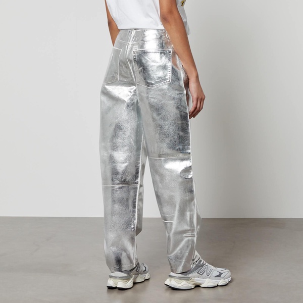 Ganni Stary Metallic Organic Faux Leather Tapered Jeans - W27