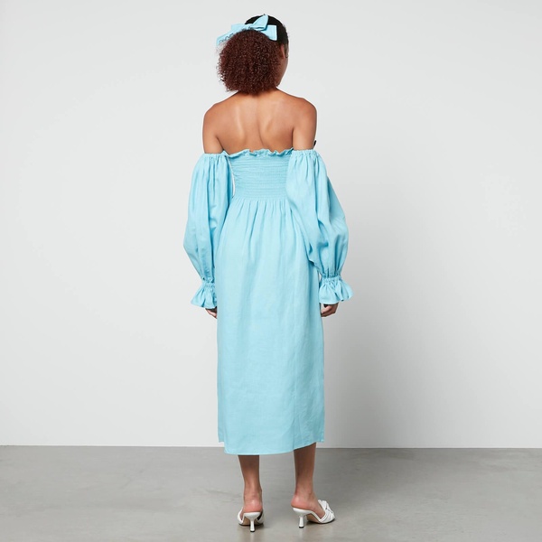 Sleeper Atlanta Shirred Linen Off-The-Shoulder Dress - XS