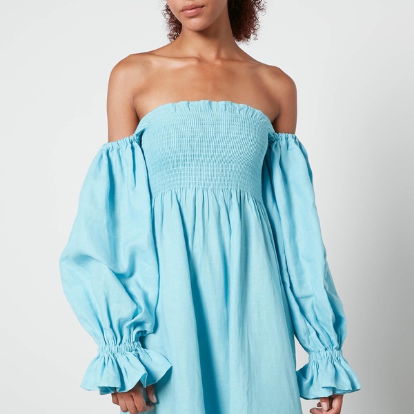 Sleeper Atlanta Shirred Linen Off-The-Shoulder Dress - XS