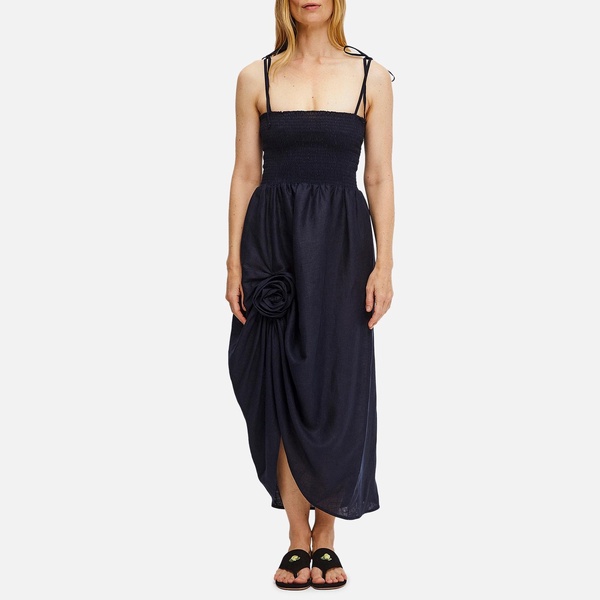 Sleeper Atlanta Linen Rosette Strap Dress - M