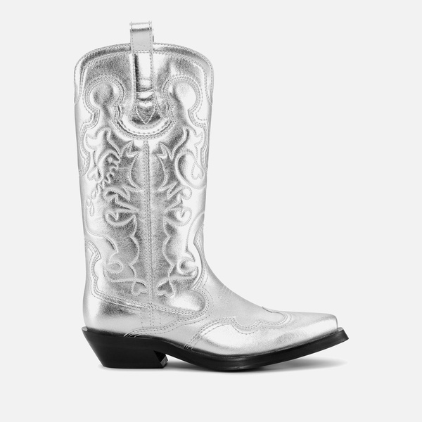 Ganni Women's Mid Shaft Embroidered Leather Western Boots - UK 3