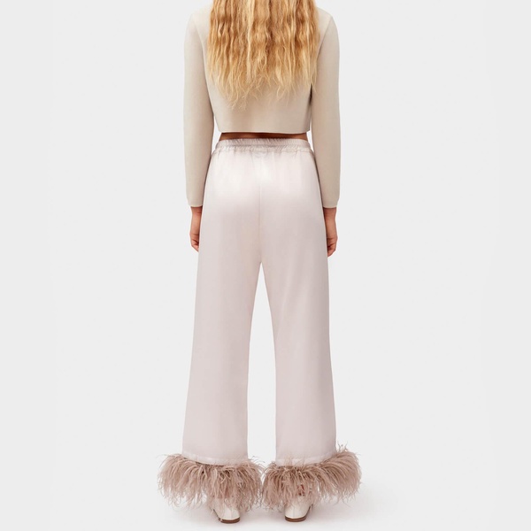 Sleepers Party Pyjamas Feather-Trimmed Satin Lounge Trousers - XS