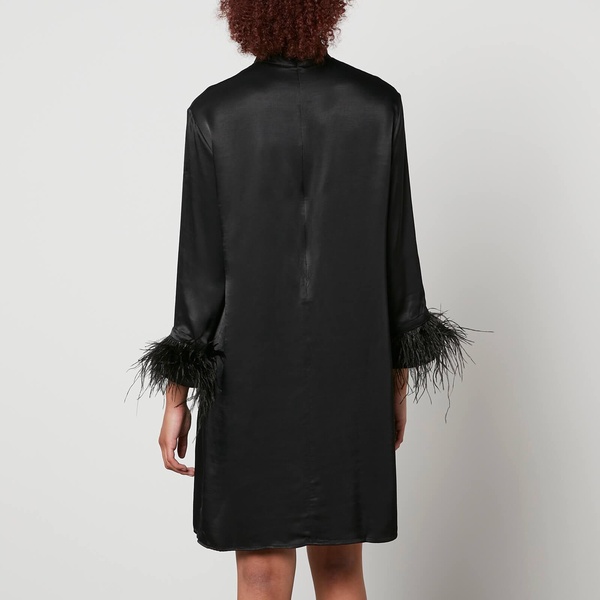 Sleeper Party Shirt Feather-Trimmed Satin Dress - XS