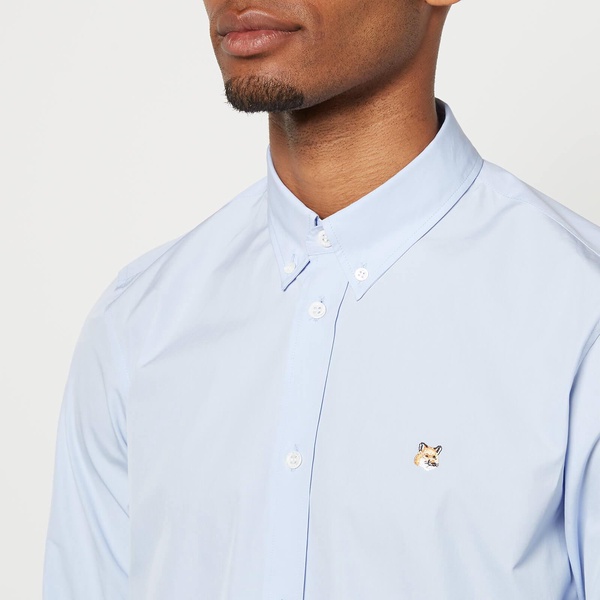 Maison Kitsuné Men's Fox Head Embroidery Classic Shirt - Light Blue - 38/15 Inches