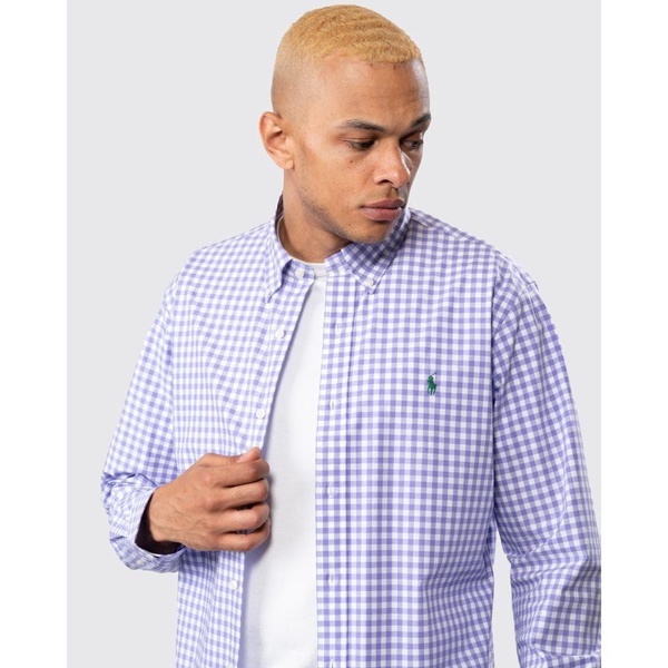 Mens Long Sleeved Button Down Check Shirt With Polo Pony