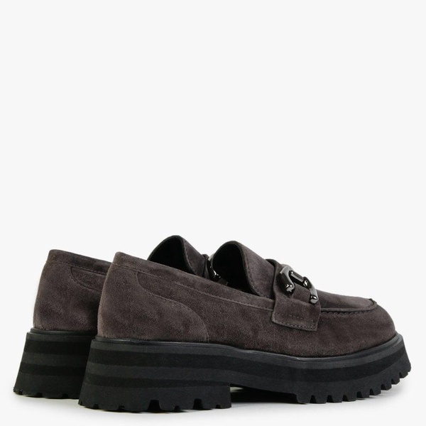 Julienne Grey Suede Chunky Loafers