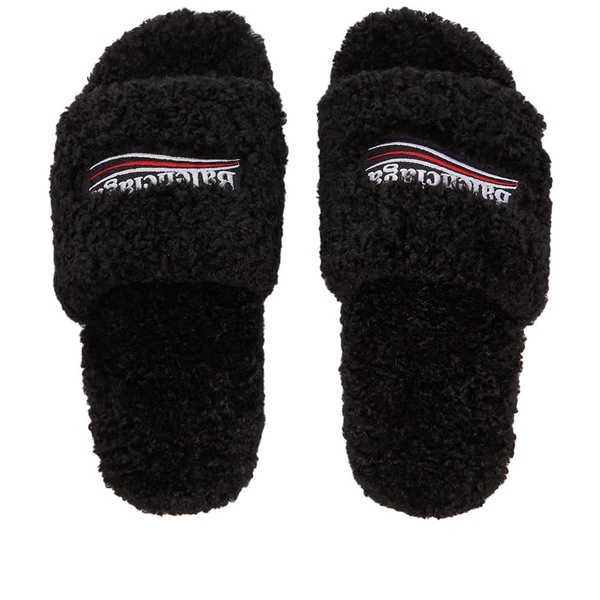 Men's Furry Slide Sandal in Black/white/red