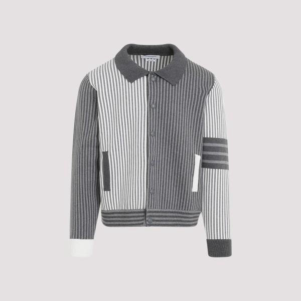 THOM BROWNE Men's Gray Polo Collar Bomber Jacket for SS24