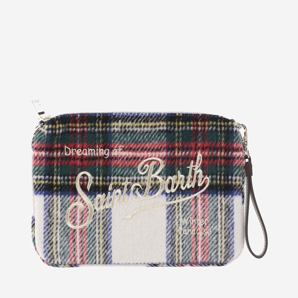 Mc2 Saint Barth Wool Blend Clutch Bag With Check Pattern And Logo