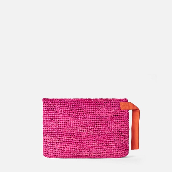 Raffia Fuchsia Pouch Bag With Saint Barth Embroidery