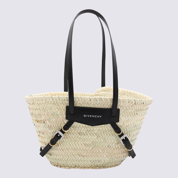 Raffia Black Leather Voyou Basket Small Tote Bag