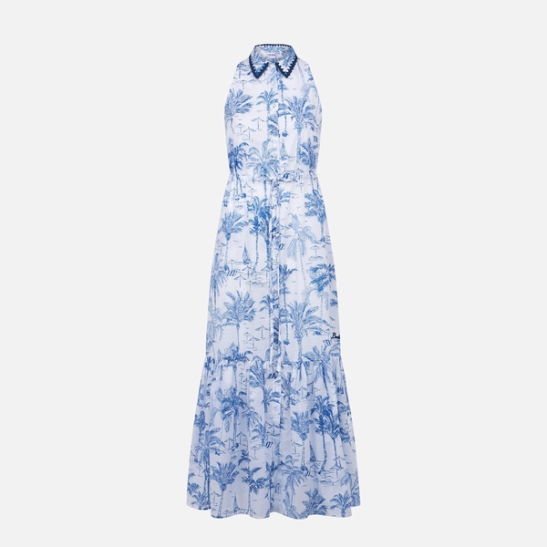 Woman Halterneck Dress With Toile De Jouy Print