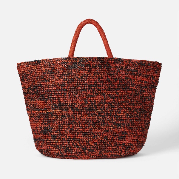 Raffia Black And Orange Bag With Front Embroidery