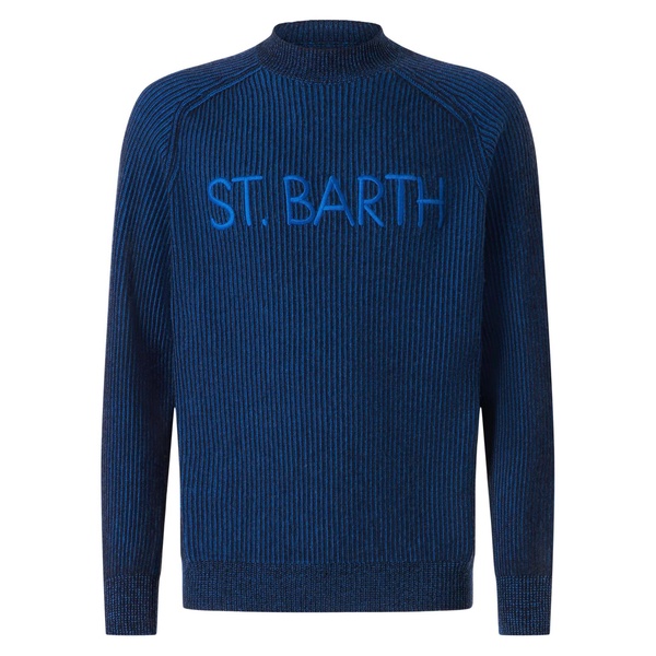 Man Half-turtleneck Ribbed Blue Sweater