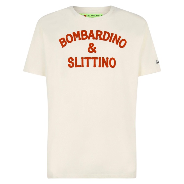 White T-shirt Man Red Bombardino & Slittino Print